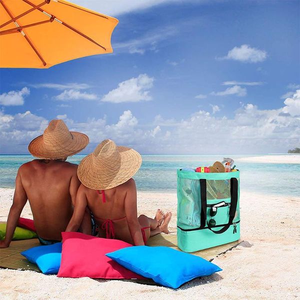 camping lunch bag heat preservation outdoor with zipper picnic large capacity insulation beach multifunction fresh keeping, Blue;pink
